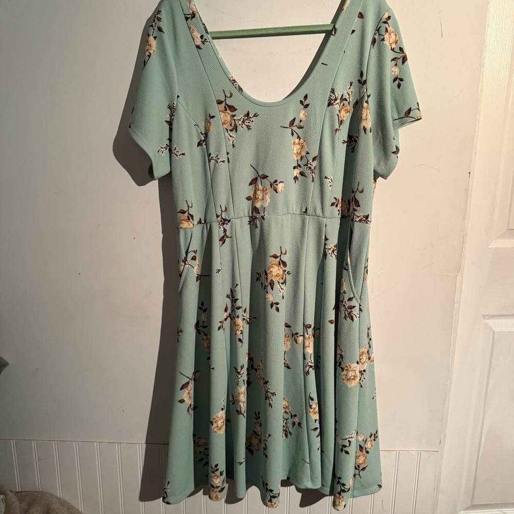 Torrid Size 3 Mint Green Floral Print Skate Dress Boho Cottagecore Stretchy